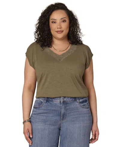 Democracy Plus Size V-neck Sweater Top In Green