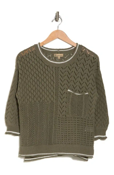 Democracy Pointelle Tipped Sweater In Green
