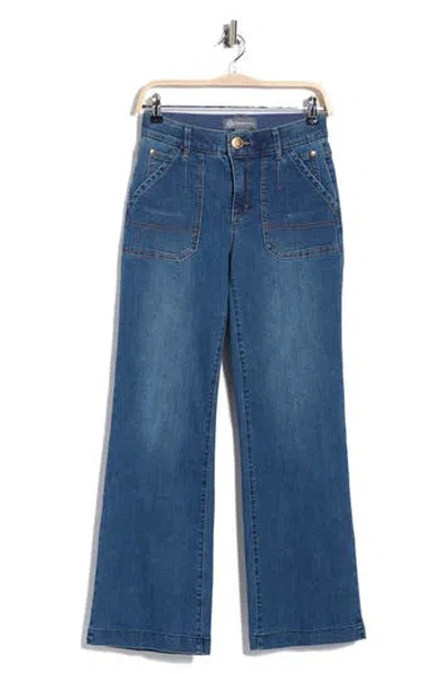 Democracy Porkchop Pocket Crop Wide Leg Jeans In Blue Vintage