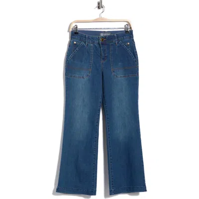 Democracy Porkchop Pocket Crop Wide Leg Jeans In Blue Vintage
