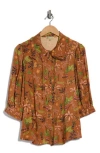 Democracy Print Button-up Shirt In Brown