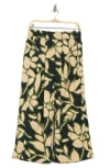 Democracy Print Wide Leg Pants In Hunter Green/ecru Multi