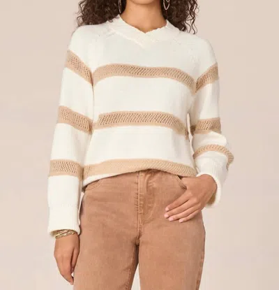 Democracy Raglan Sleeve Novelty Stitch Strope Sweater In Ivory/taupe In Multi
