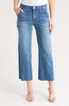 Democracy Raw Hem Crop Flare Utility Jeans In Blue Vintage