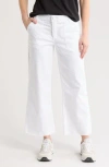 Democracy Raw Hem Crop Flare Utility Jeans In White