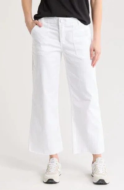 Democracy Raw Hem Crop Flare Utility Jeans In White