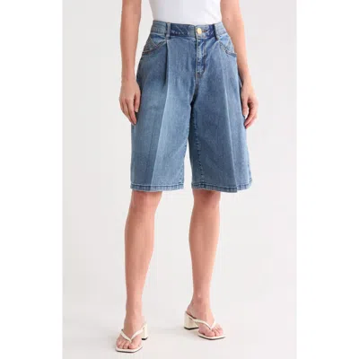 Democracy Relaxed Pleated Bermuda Shorts In Mid Blue Artisinal