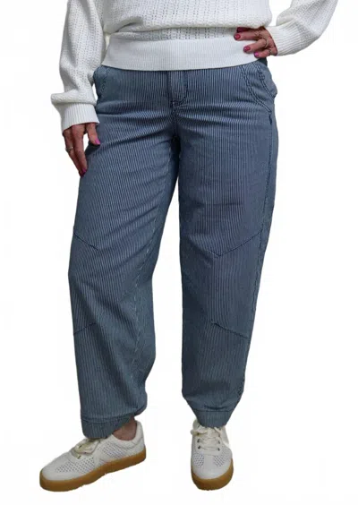 Democracy Relaxed Stripe Barrel Jean In Navy In Blue