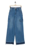 Democracy Frayed Hem Crop Kick Flare Jeans In Mid Blue