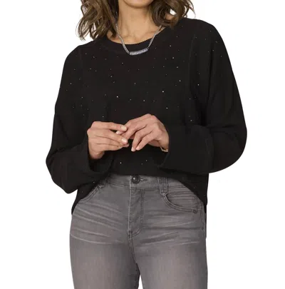 Democracy Rhinestone Detail Hi-low Petite Knit Top In Black