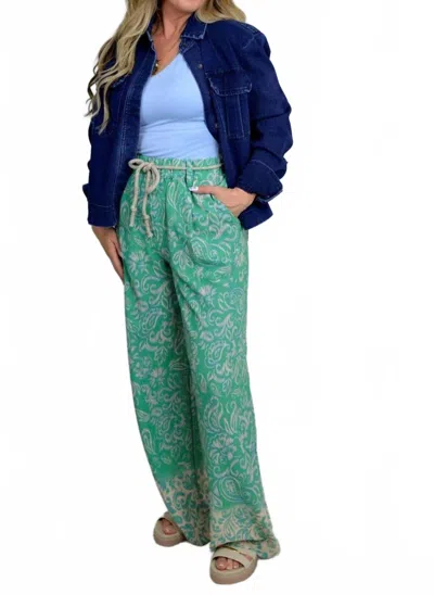 Democracy Rope Belt Wide Leg Abstract Pants In Jade In Animal Print