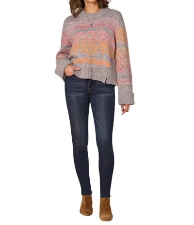 Democracy Round Neck Ombre Jacquard Sweater In Heather Grey / Golden Orange Multi