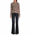Democracy Ruched Abstract Knit Top In Brown In Brown
