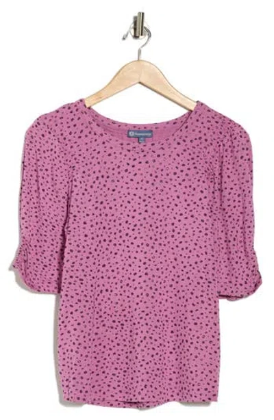 Democracy Ruched Elbow Length Sleeve Top In Pink
