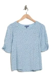 Democracy Ruched Elbow Length Sleeve Top In Blue