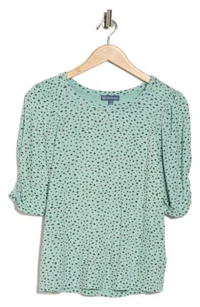 Democracy Ruched Elbow Length Sleeve Top In Blue