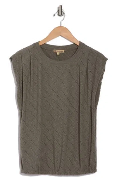 Democracy Ruched Pointelle Top In Heather Olive