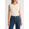 Democracy Ruched Rib Mixed Media Knit Top In White