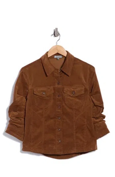 Democracy Ruched Sleeve Corduroy Jacket In Brown