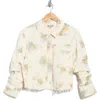 Democracy Ruched Sleeve Crop Denim Jacket In Multi