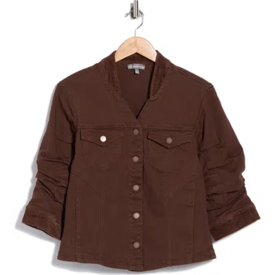 Democracy Ruched Sleeve Denim & Corduroy Jacket In Cold Brew