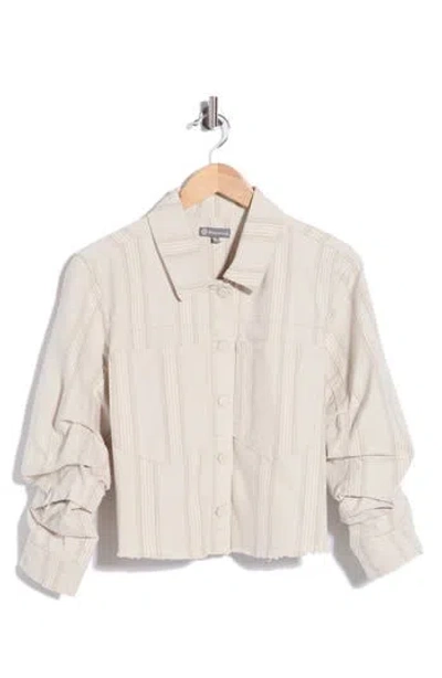 Democracy Ruched Sleeve Fray Hem Crop Jacket In Neutral