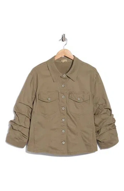 Democracy Ruched Sleeve Jacket In Brown