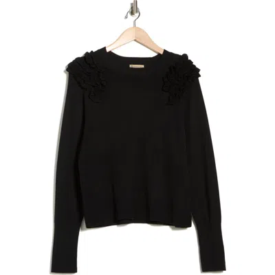 Democracy Ruffle Crewneck Sweater In Black