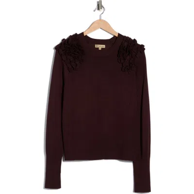 Democracy Ruffle Crewneck Sweater In Burgundy