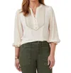 Democracy Ruffle Edge Neck Top In French Vanilla In Beige
