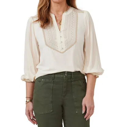 Democracy Ruffle Edge Neck Top In French Vanilla In Beige