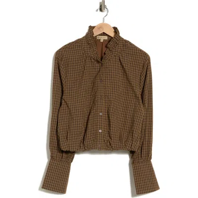 Democracy Ruffle Neck Bubble Top In Caramel Latte Black