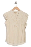 Democracy Petite Striped Ruffled Blouse In Neutral