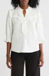 Democracy Ruffle Yoke Three-quarter Sleeve Shirt In Off White