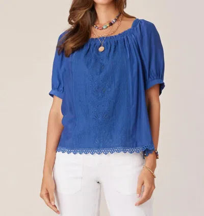 Democracy Scallop Hem Woven Top In Coastal Blue