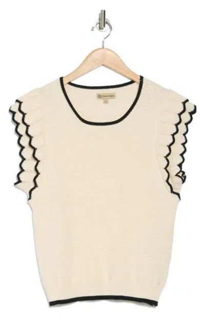 Democracy Scalloped Cap Sleeve Sweater In Natural