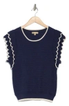 Democracy Scalloped Cap Sleeve Sweater In Navy/natural