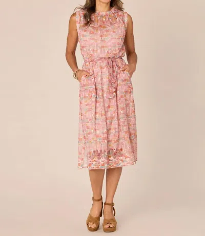 Democracy Self Tie Waist Woven Dress In Pink Multi
