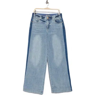 Democracy Shadow Stripe High Waist Wide Leg Jeans In Light Blue