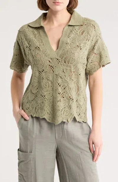 Democracy Short Sleeve Open Stitch Polo In Green