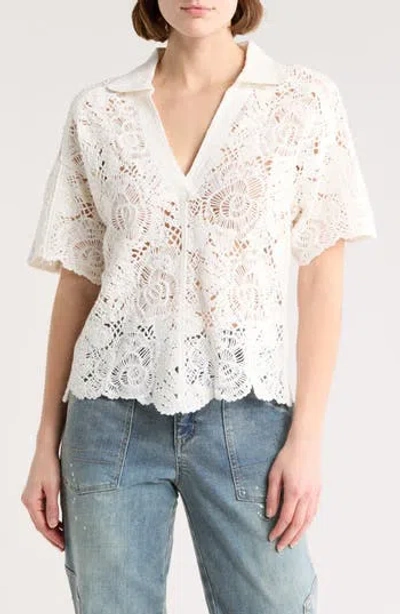 Democracy Short Sleeve Open Stitch Polo In White