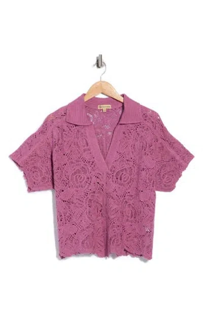 Democracy Short Sleeve Open Stitch Polo In Wild Mulberry