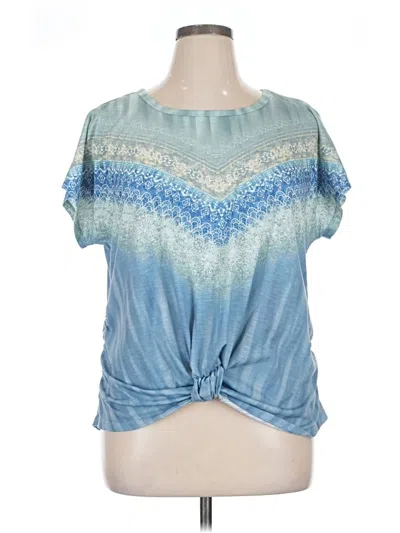 Pre-owned Democracy Short Sleeve Top Blue Keyhole Neckline Tops