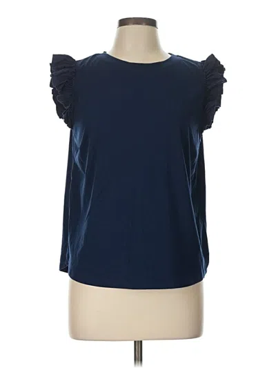 Pre-owned Democracy Short Sleeve Top Blue Ruffles Neckline Tops