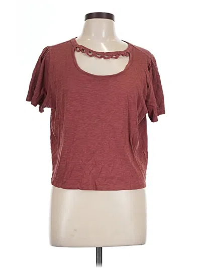 Pre-owned Democracy Short Sleeve Top Burgundy Keyhole Neckline Tops