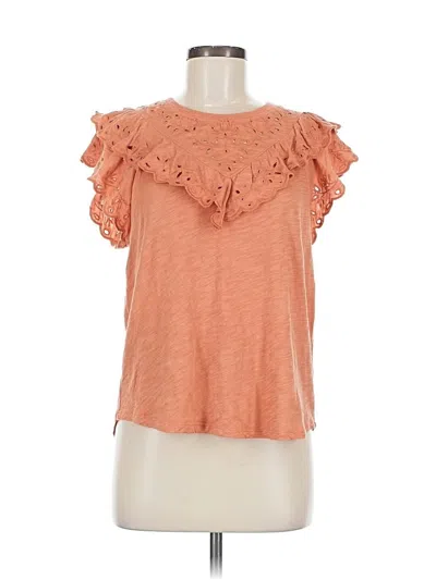 Pre-owned Democracy Short Sleeve Top Orange Ruffles Neckline Tops