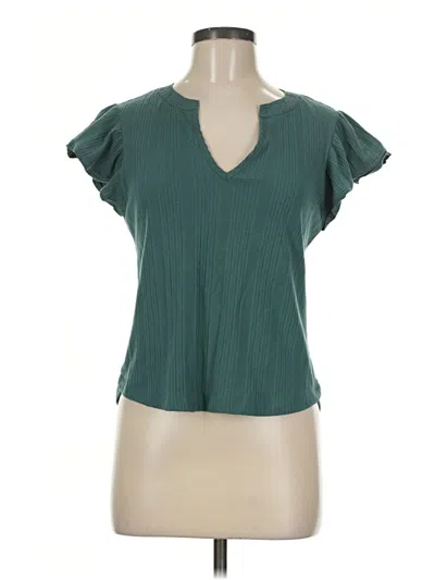 Pre-owned Democracy Short Sleeve Top Teal Keyhole Neckline Tops
