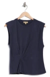 Democracy Side Drape Knit Sleeveless Top In Blue
