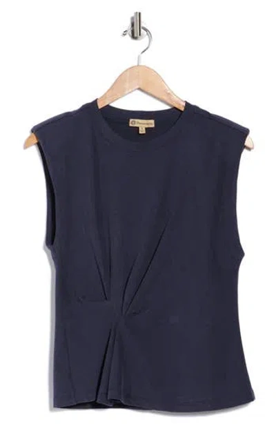 Democracy Side Drape Knit Sleeveless Top In Blue