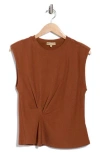 Democracy Side Drape Knit Sleeveless Top In Brown